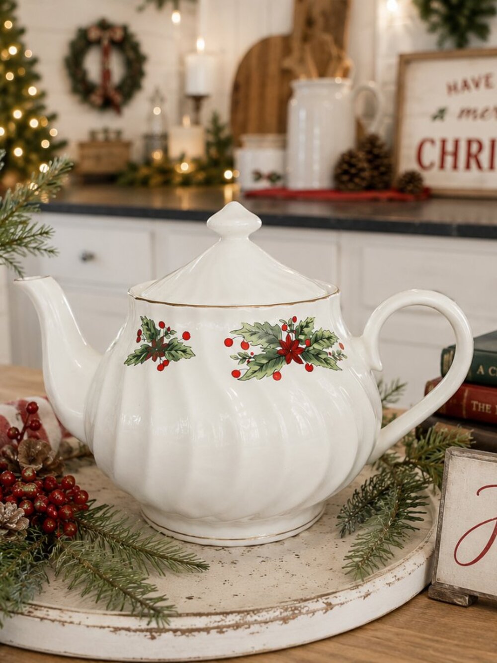 Vintage Truly Tasteful Fine China Holiday Teapot (Display only)